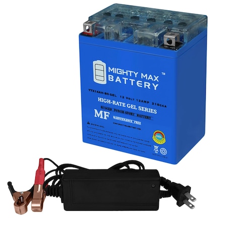 YTX14AH GEL Battery Replaces Honda 31500-958-681 With 12V 2Amp Charger